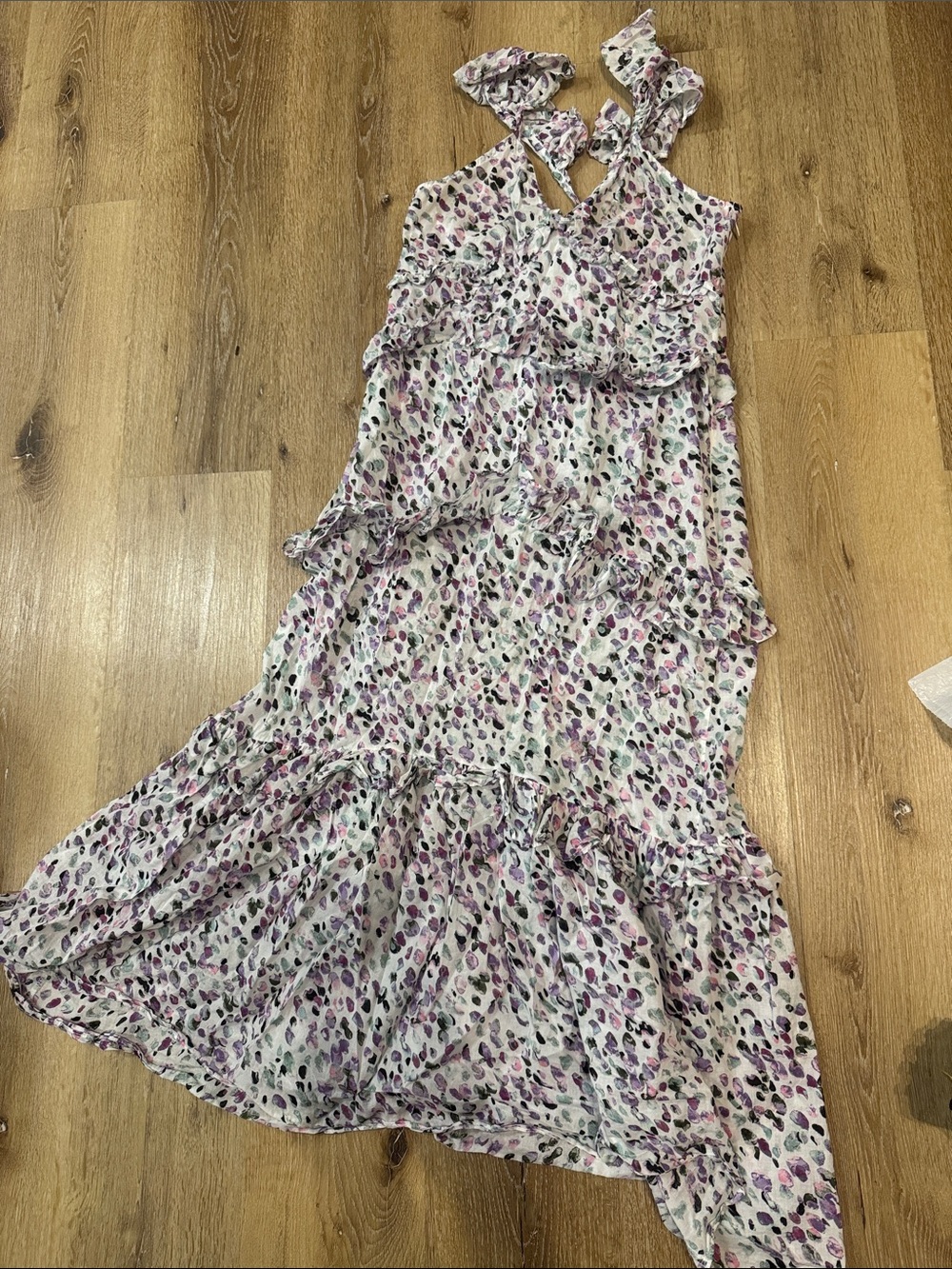Misa Los Angeles White Maxi Dress with Purple Floral Print
